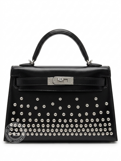 Hermès Kelly 20cm Clouté Black Box PHW