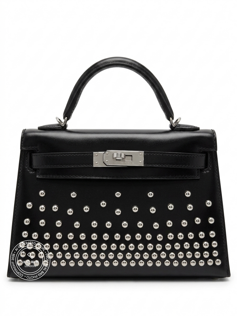 Hermès Kelly 20cm Clouté Black Box PHW