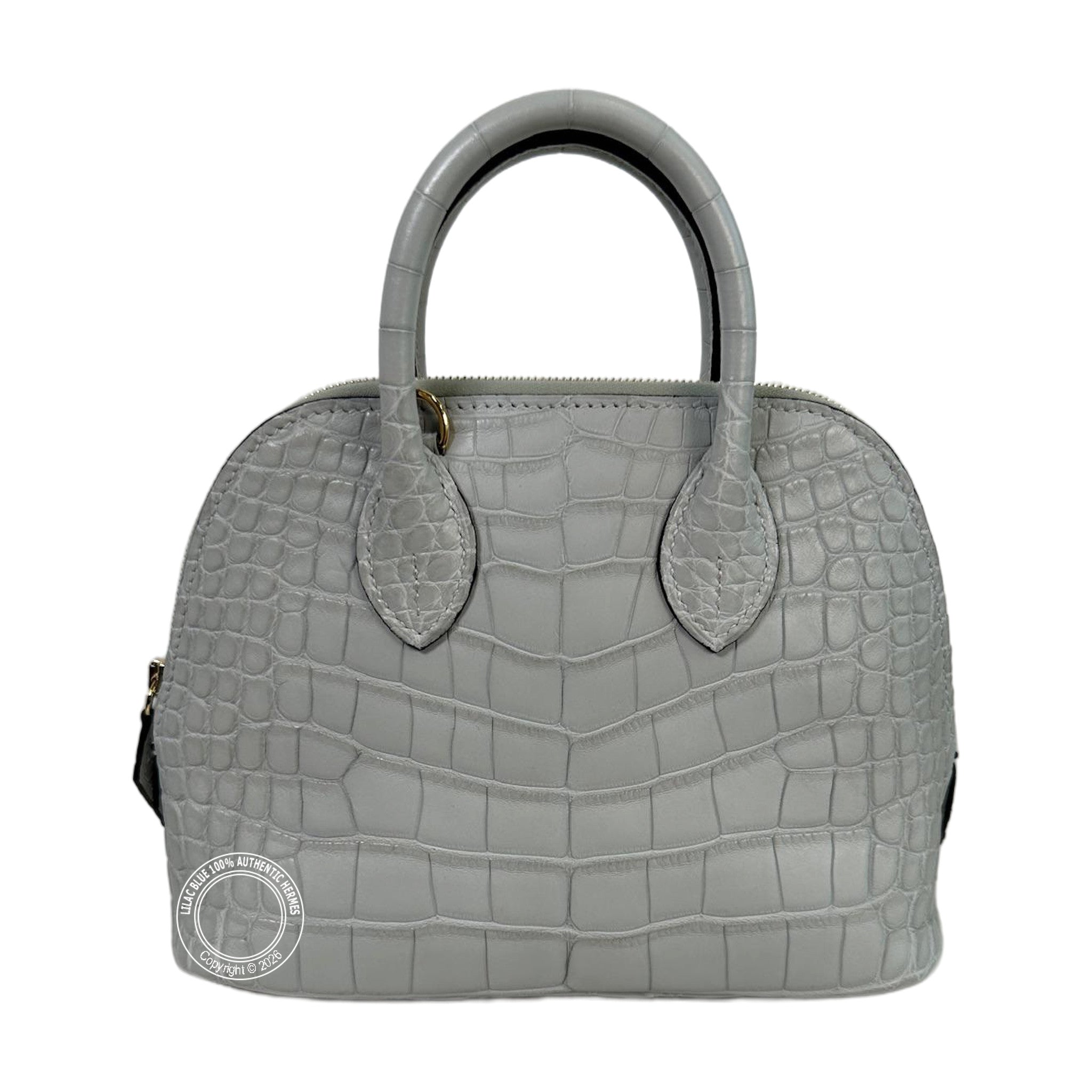 Hermès Mini Bolide Gris Neve Matte Alligator Gold Hardware