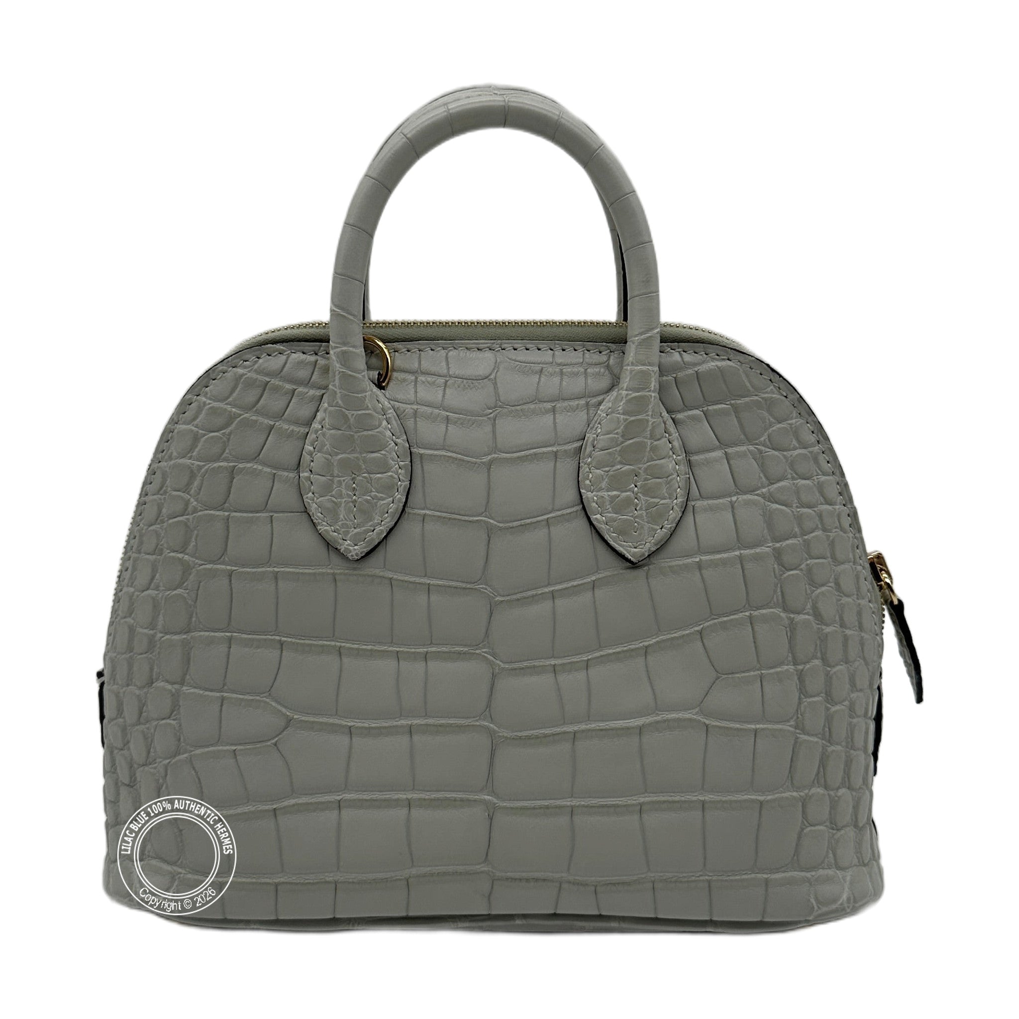 Hermès Mini Bolide Gris Neve Matte Alligator Gold Hardware — view 3