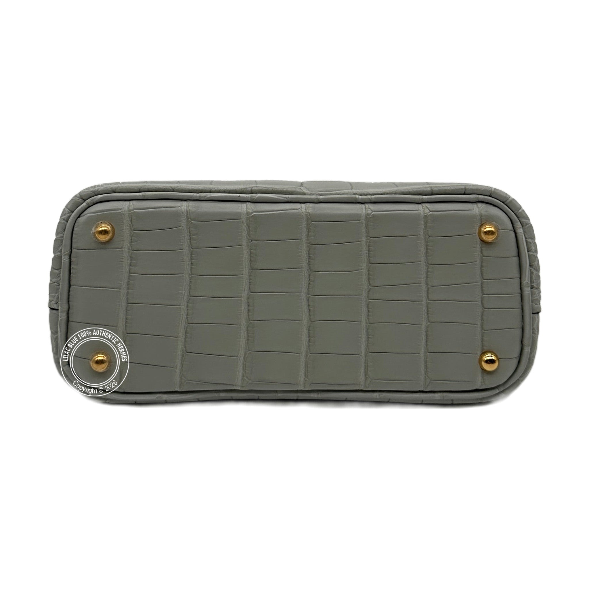 Hermès Mini Bolide Gris Neve Matte Alligator Gold Hardware — view 9