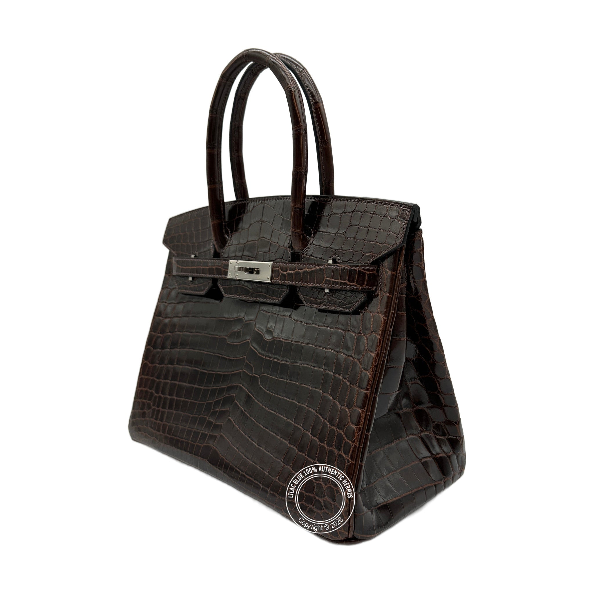 Hermès Birkin 30 Havana Shiny Niloticus Palladium Hardware — view 6