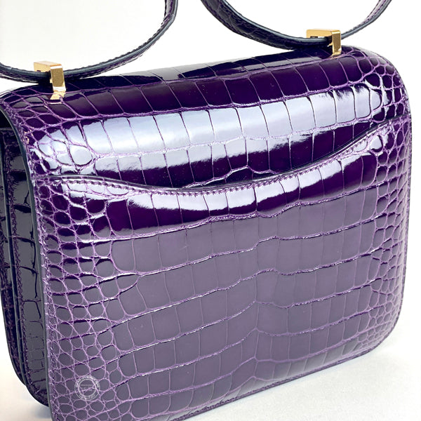 Hermès Constance 18cm Cassis Shiny Alligator GHW