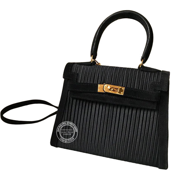 Hermès Kelly 20cm Black Silk/Suede, GHW - Vintage