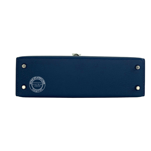 Hermès Kelly 20cm Bleu Brighton/Magnolia Verso Chevre PHW - As New