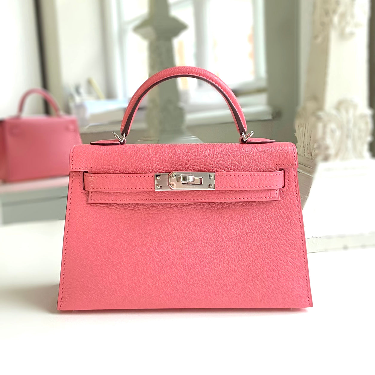 Hermès Kelly 20cm Rose d'Ete Chevre PHW