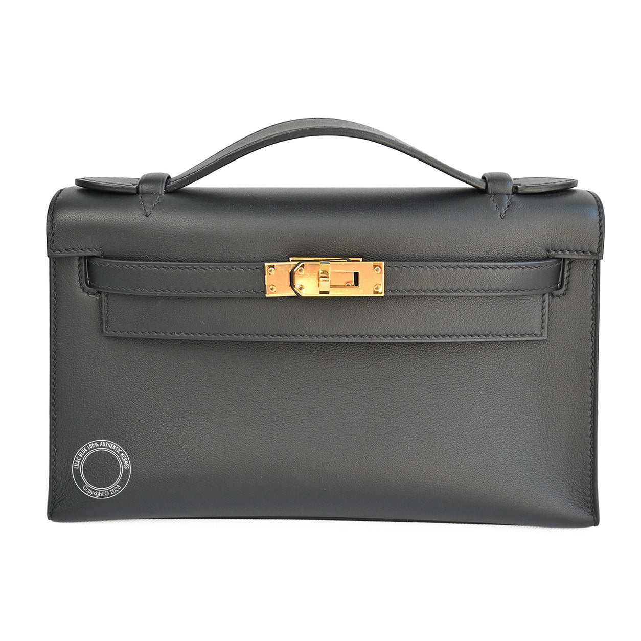 Hermès Kelly 22cm Black Pochette Swift GHW