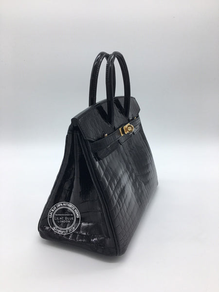 Hermes Birkin 25cm Black Shiny Croc GHW