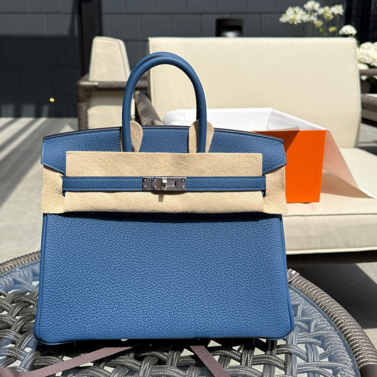 Hermes Birkin 25cm Bleu Tie Togo PHW