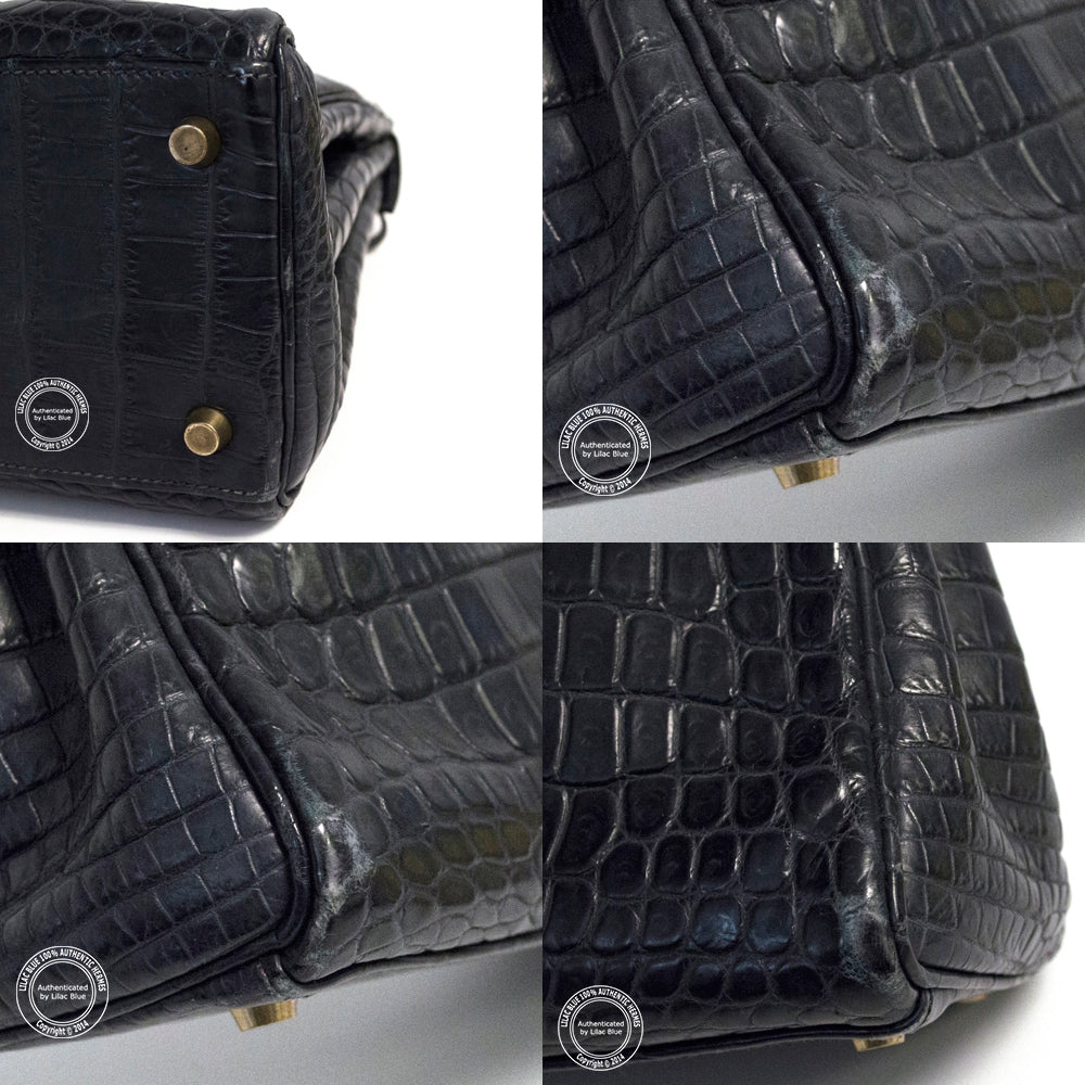 Hermès Kelly 28cm Navy Matte Croc GHW - Preloved