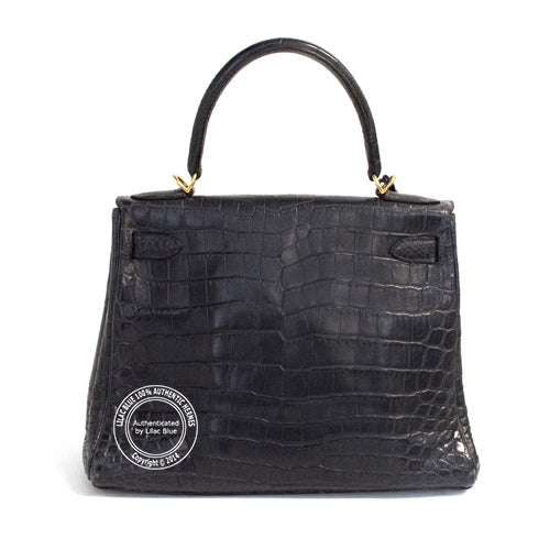 Hermès Kelly 28cm Navy Matte Croc GHW - Preloved
