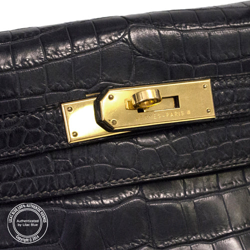 Hermès Kelly 28cm Navy Matte Croc GHW - Preloved