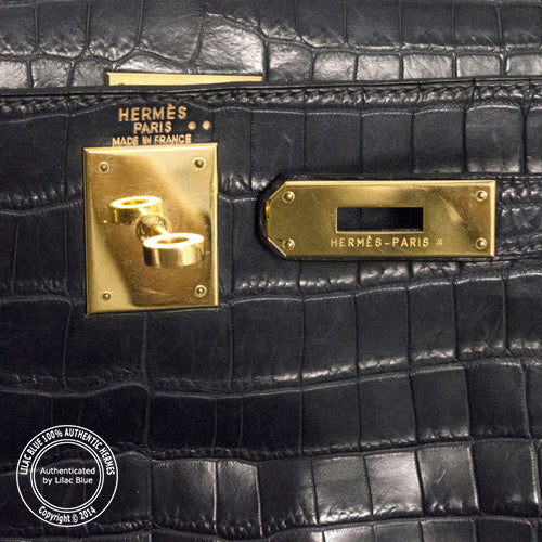 Hermès Kelly 28cm Navy Matte Croc GHW - Preloved