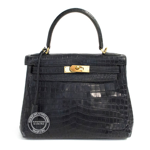Hermès Kelly 28cm Navy Matte Croc GHW - Preloved