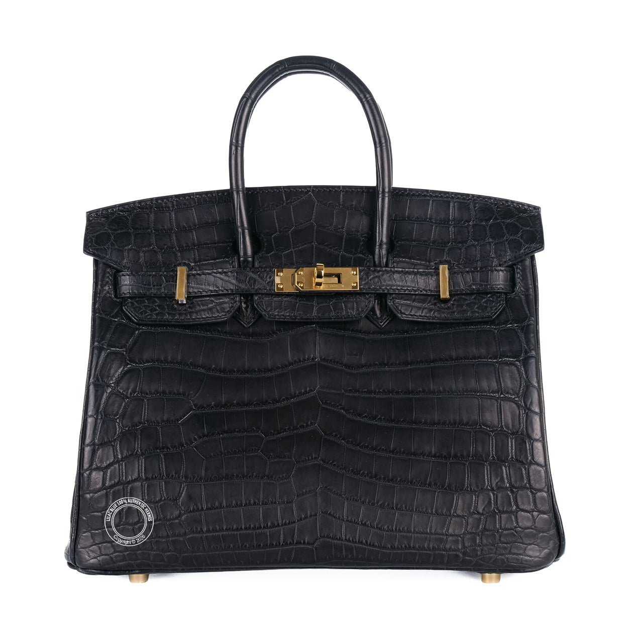 25cm black birkin in matte crocodile with gold hardware