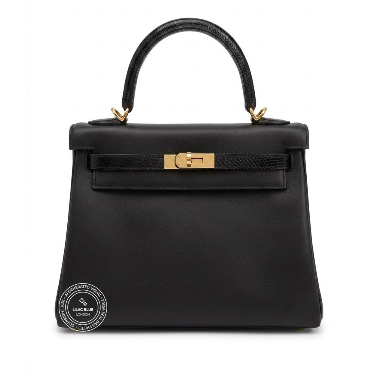 Hermès Kelly 25cm Black Touch Swift/Lizard GHW