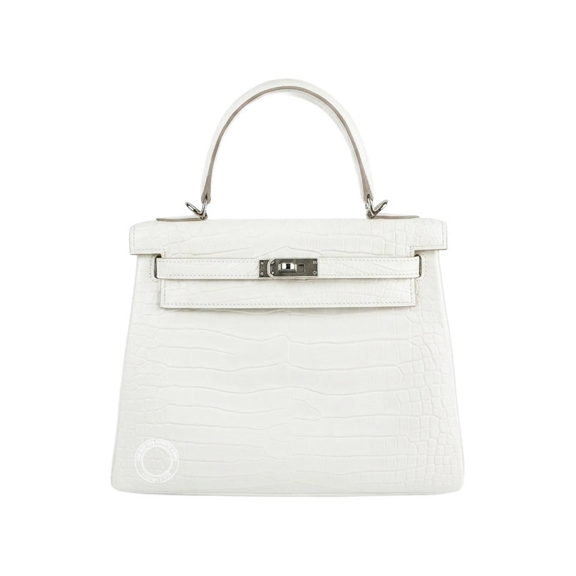 Hermès Kelly 25cm Creme Chantilly Matte Croc PHW