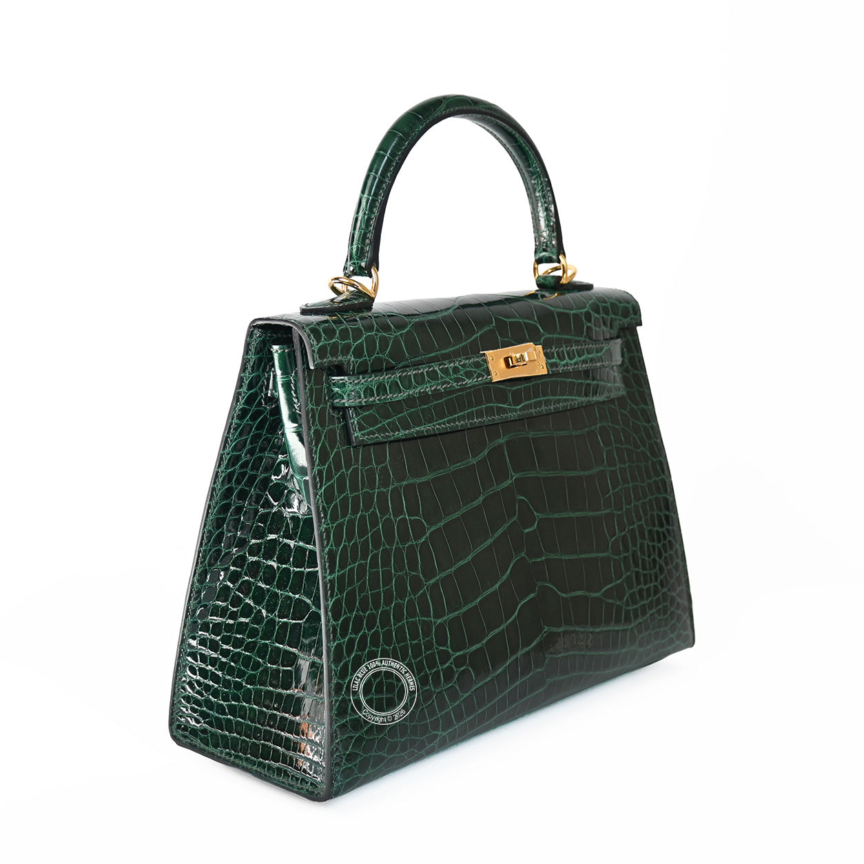 Hermès Kelly 25cm Vert Fonce Shiny Alligator GHW