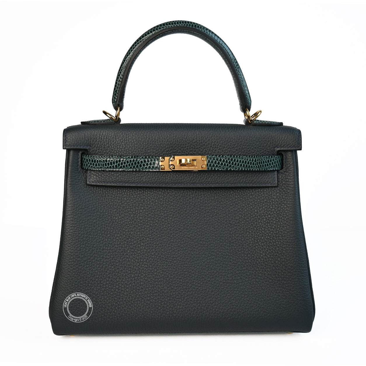 Hermes Kelly 25cm Vert Cypress/Vert Rousseau Touch Togo/Lizard GHW