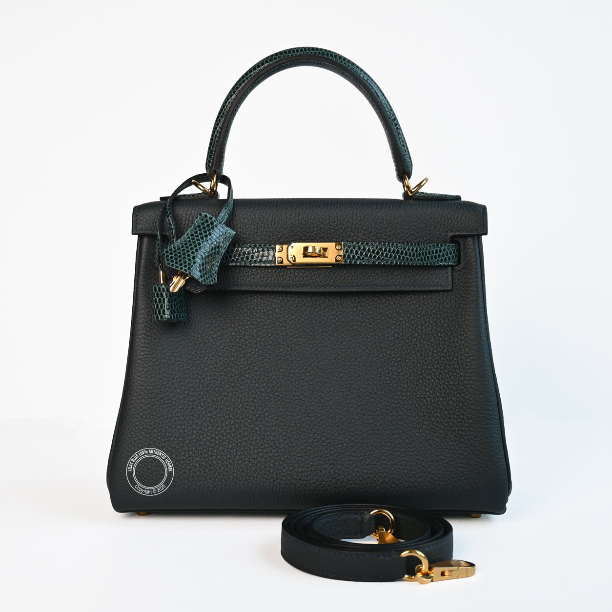Hermes Kelly 25cm Vert Cypress/Vert Rousseau Touch Togo/Lizard GHW