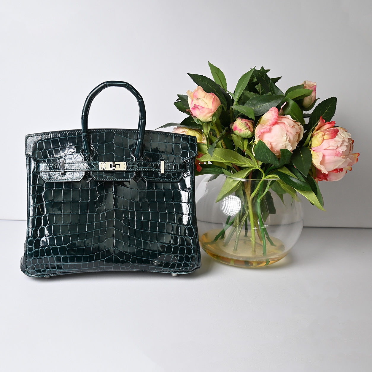 Hermes Birkin 25cm Vert Cypress Shiny Croc PHW