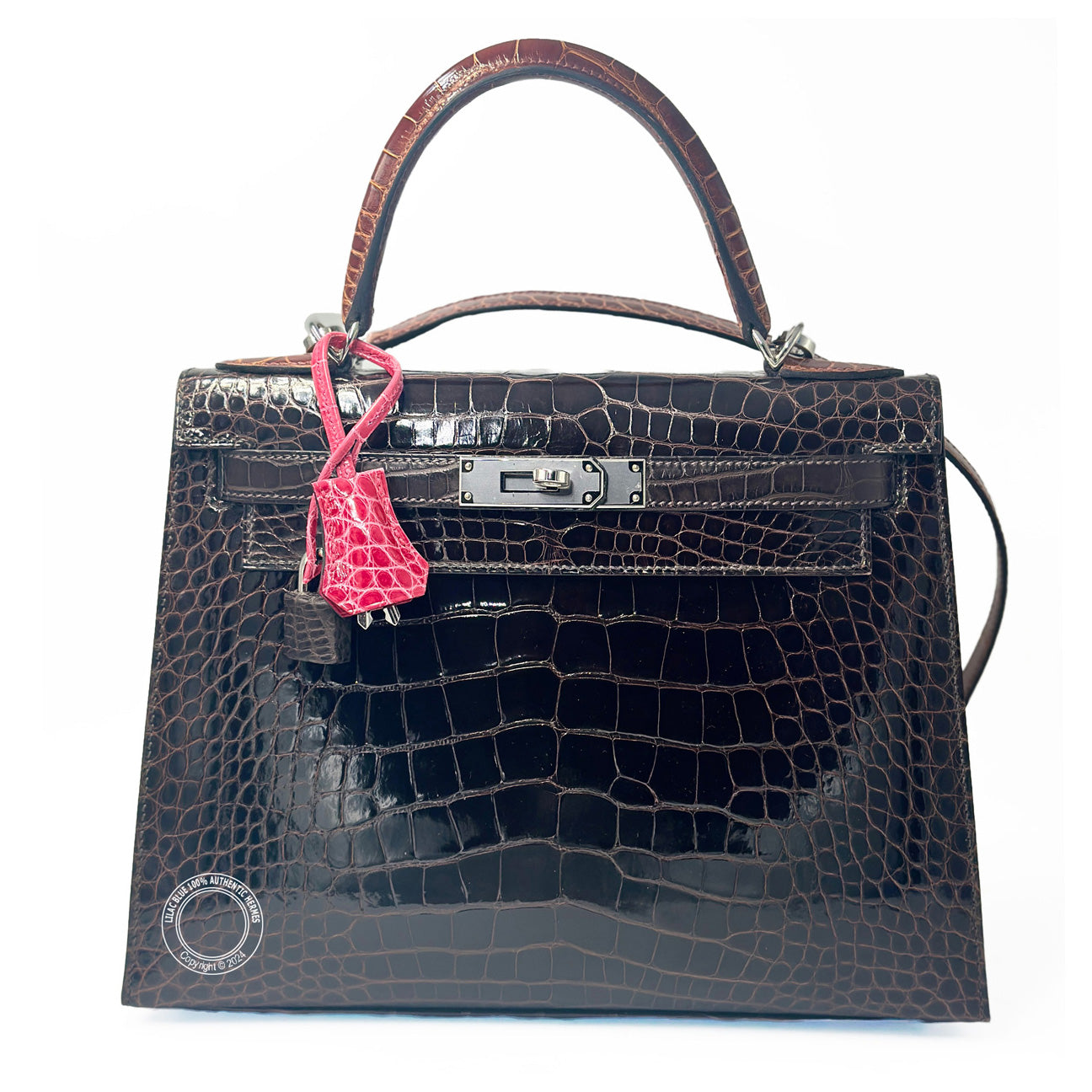 Hermès Kelly 28cm Ebene/Macassar/Miel Shiny Alligator PHW