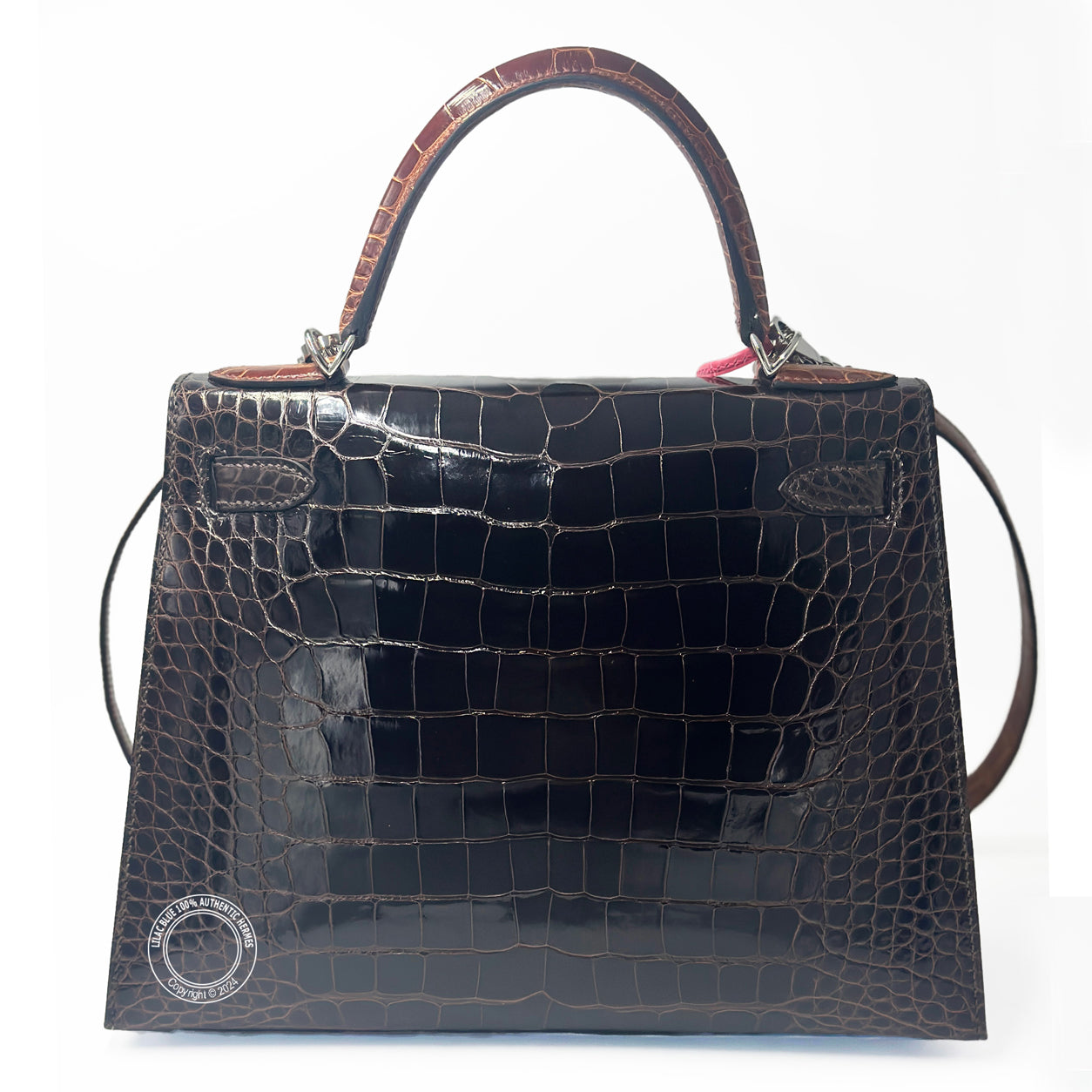 Hermès Kelly 28cm Ebene/Macassar/Miel Shiny Alligator PHW