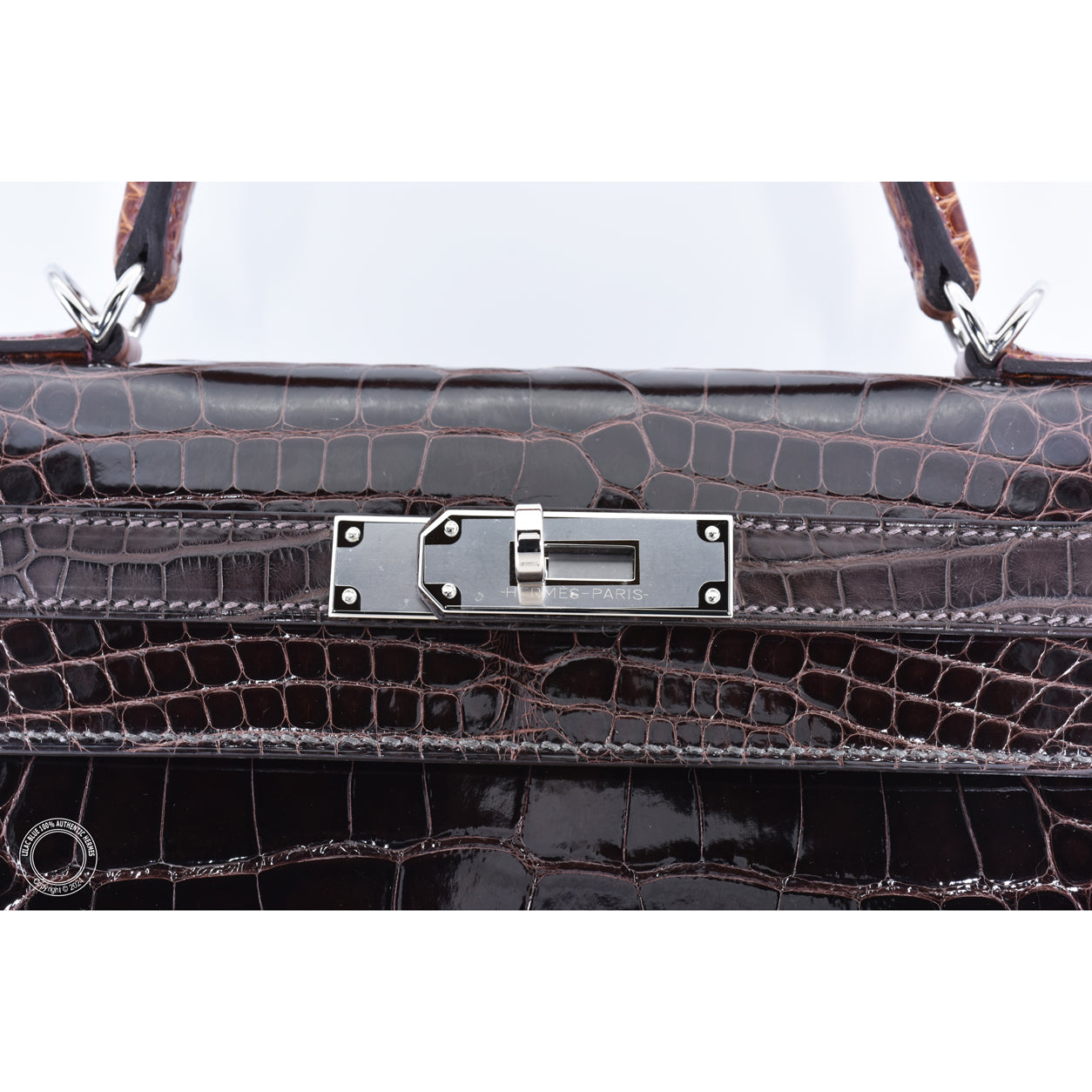 Hermès Kelly 28cm Ebene/Macassar/Miel Shiny Alligator PHW