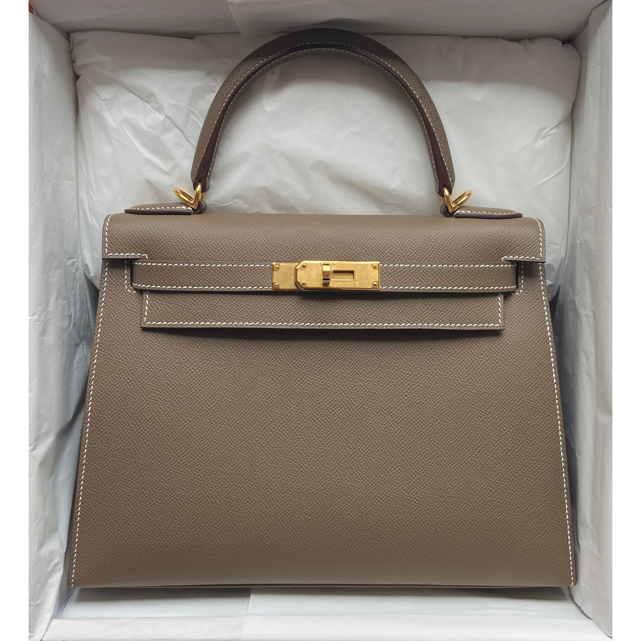 Hermès Kelly 28cm Etoupe Epsom GHW