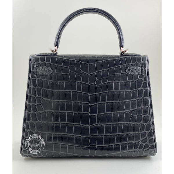 Hermès Kelly 28cm Graphite Matte Croc PHW