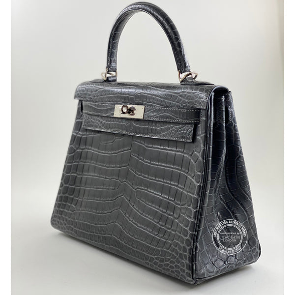 Hermès Kelly 28cm Graphite Matte Croc PHW