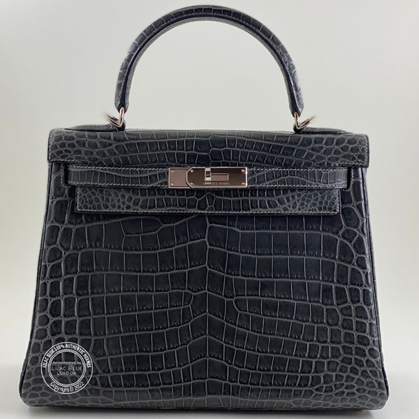 Hermès Kelly 28cm Graphite Matte Croc PHW