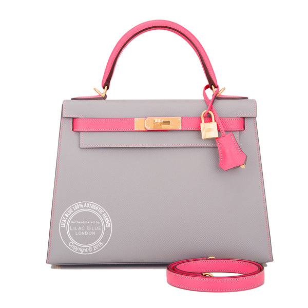 Hermès Kelly 28cm Gris Asphalte/Rose Azalee HSS Epsom GHW
