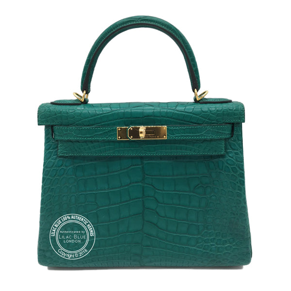 Hermès Kelly 28cm Malachite Alligator GHW