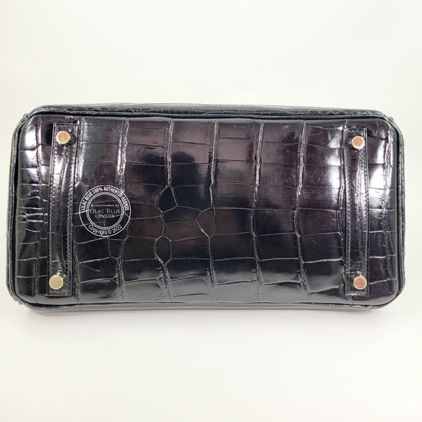 Hermès Birkin 30cm Black Shiny Croc GHW - Preloved