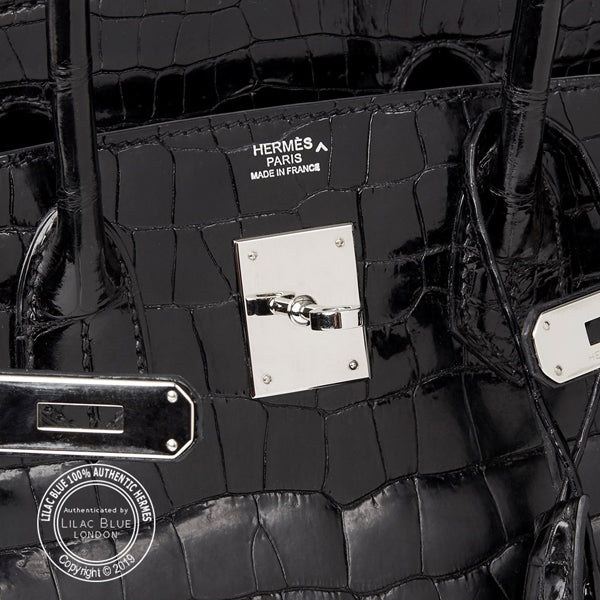 Hermès Birkin 30cm Black Shiny Croc PHW - Preloved