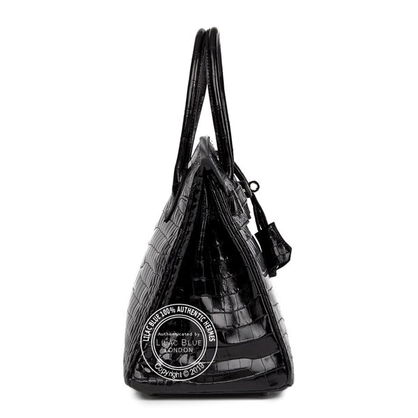 Hermès Birkin 30cm Black Shiny Croc PHW - Preloved