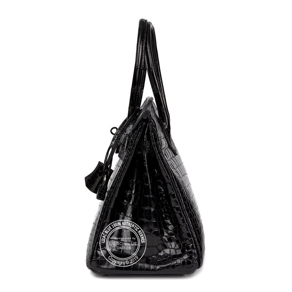 Hermès Birkin 30cm Black Shiny Croc PHW - Preloved