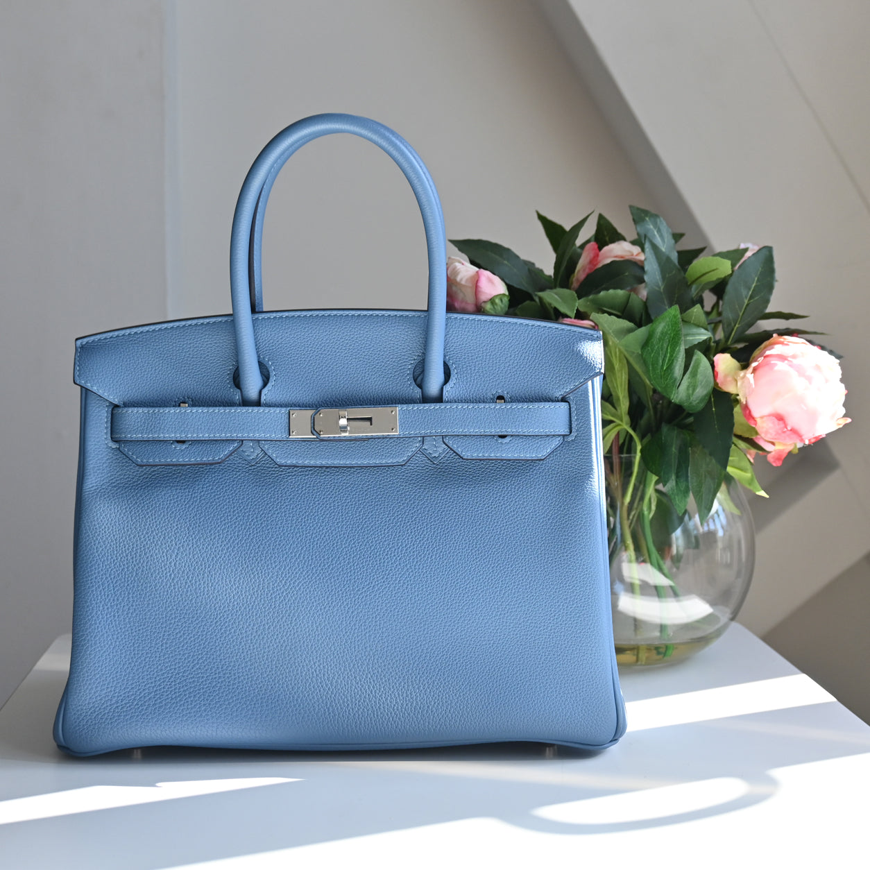 Hermes Birkin 30cm Bleu Azur Togo PHW - Preloved