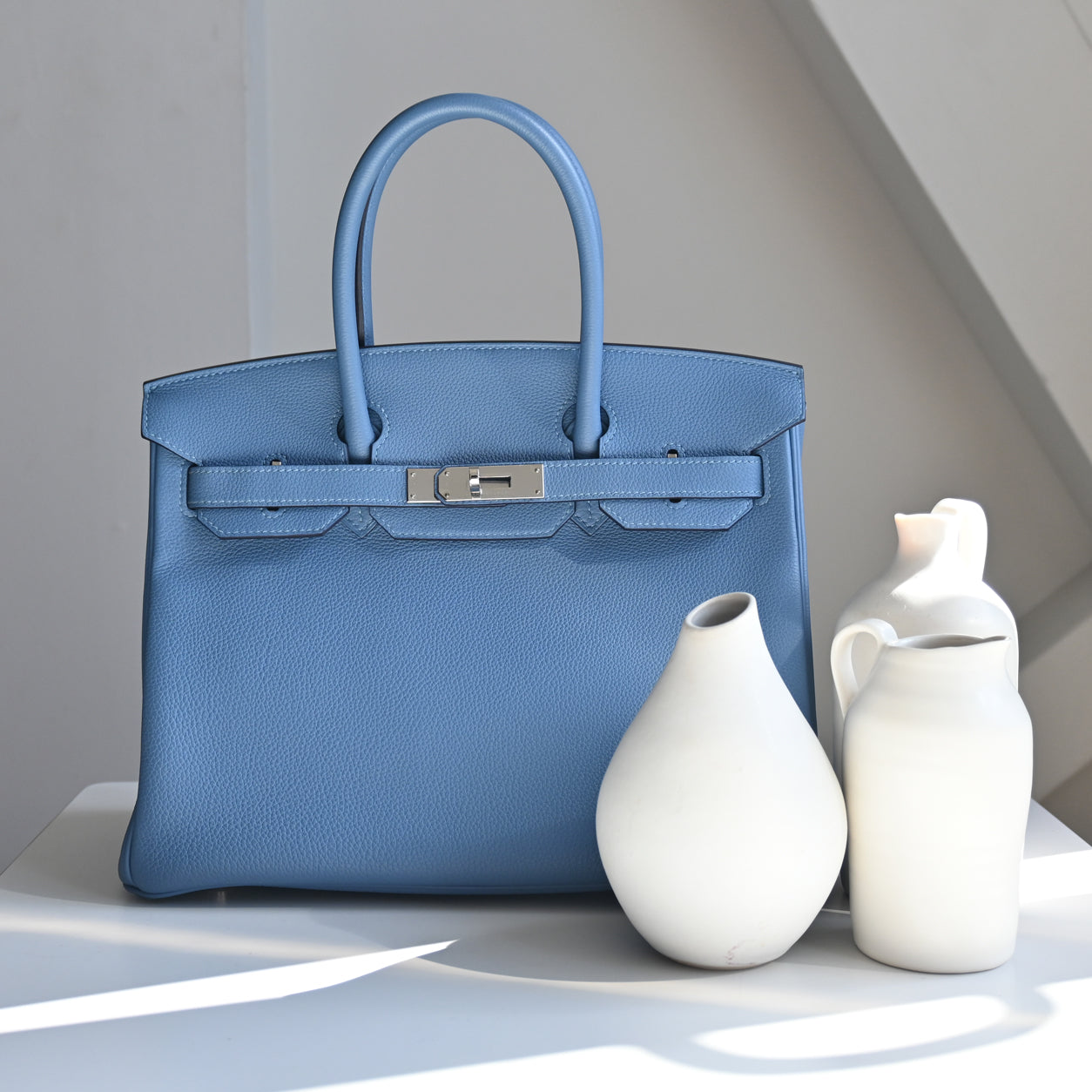 Hermes Birkin 30cm Bleu Azur Togo PHW - Preloved