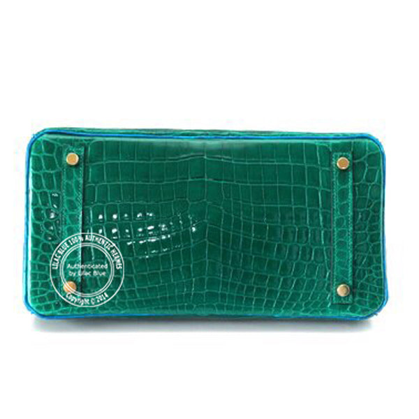 Hermès Birkin 30cm Vert Emeraud/Bleu Izmir Shiny Croc GHW