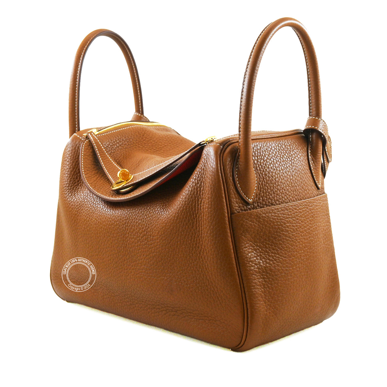 Hermès Lindy 30cm Gold/Rouge Tomate Verso Clemence GHW