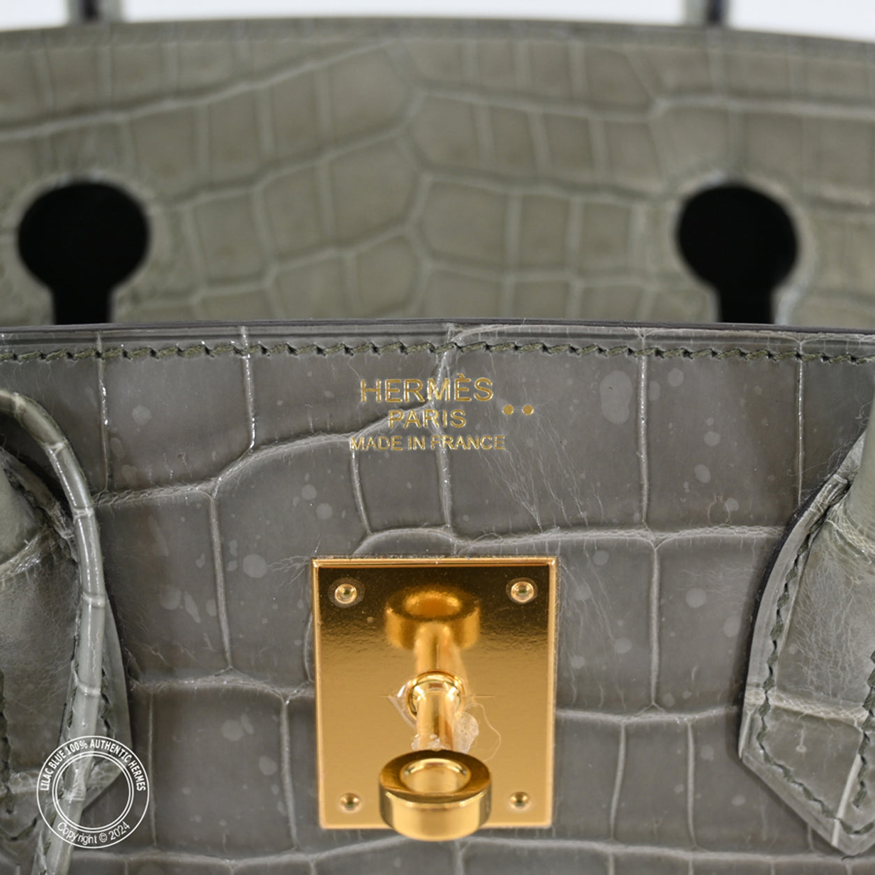 Hermès Birkin 30cm Gris Tourterelle Shiny Croc GHW - Preloved