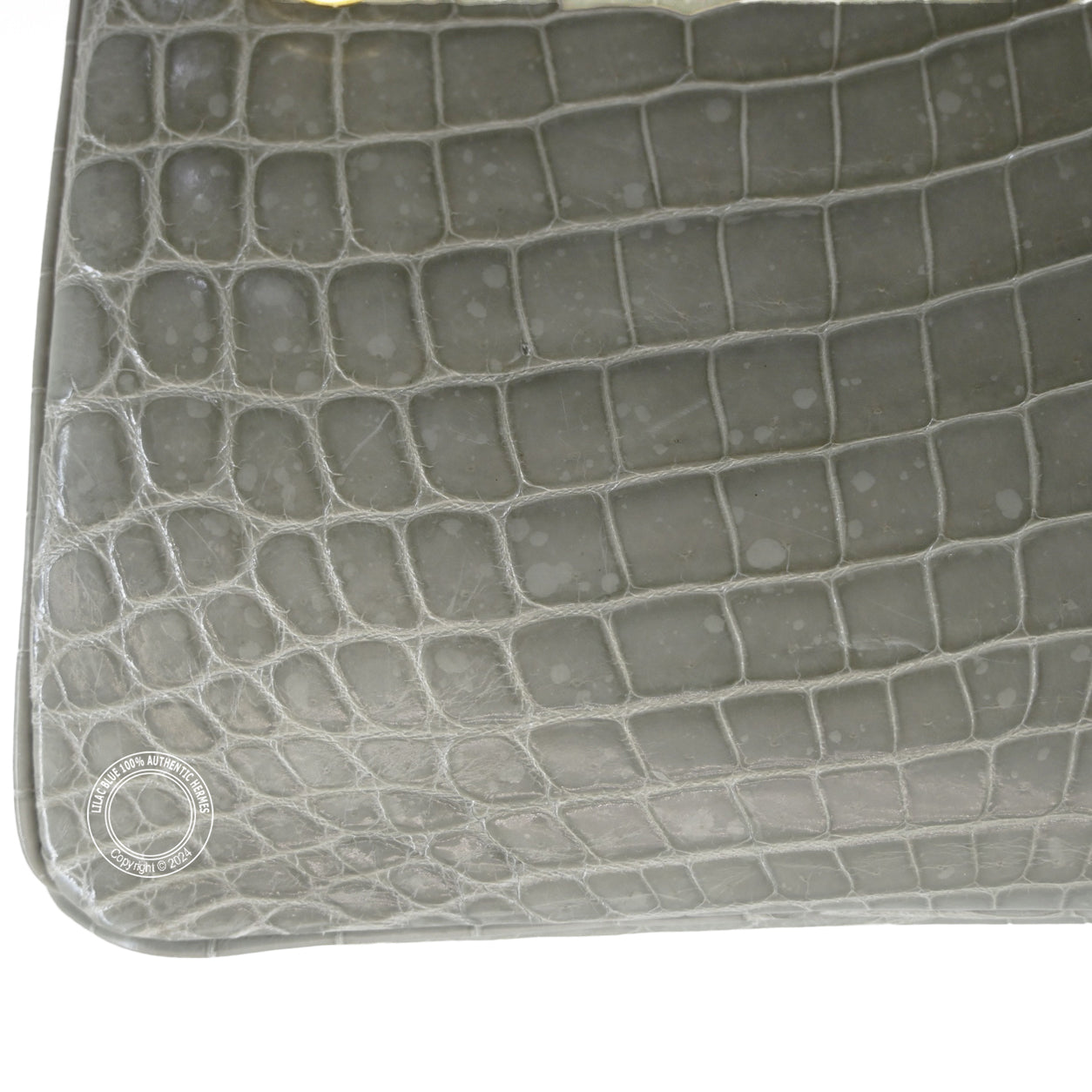 Hermès Birkin 30cm Gris Tourterelle Shiny Croc GHW - Preloved