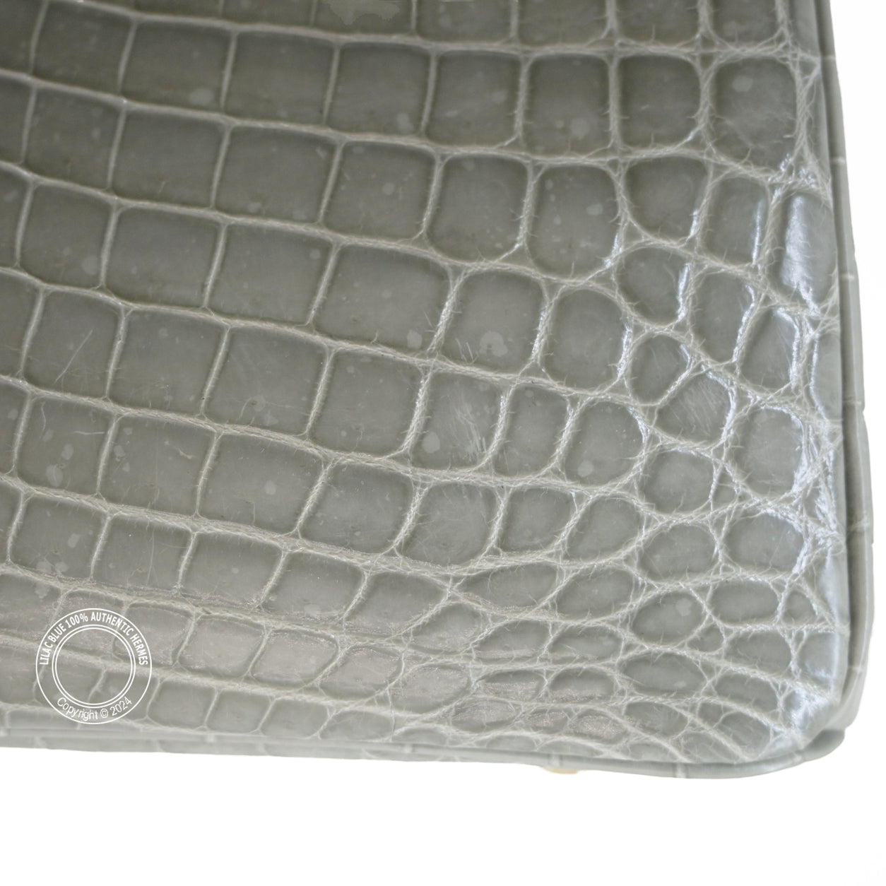 Hermès Birkin 30cm Gris Tourterelle Shiny Croc GHW - Preloved