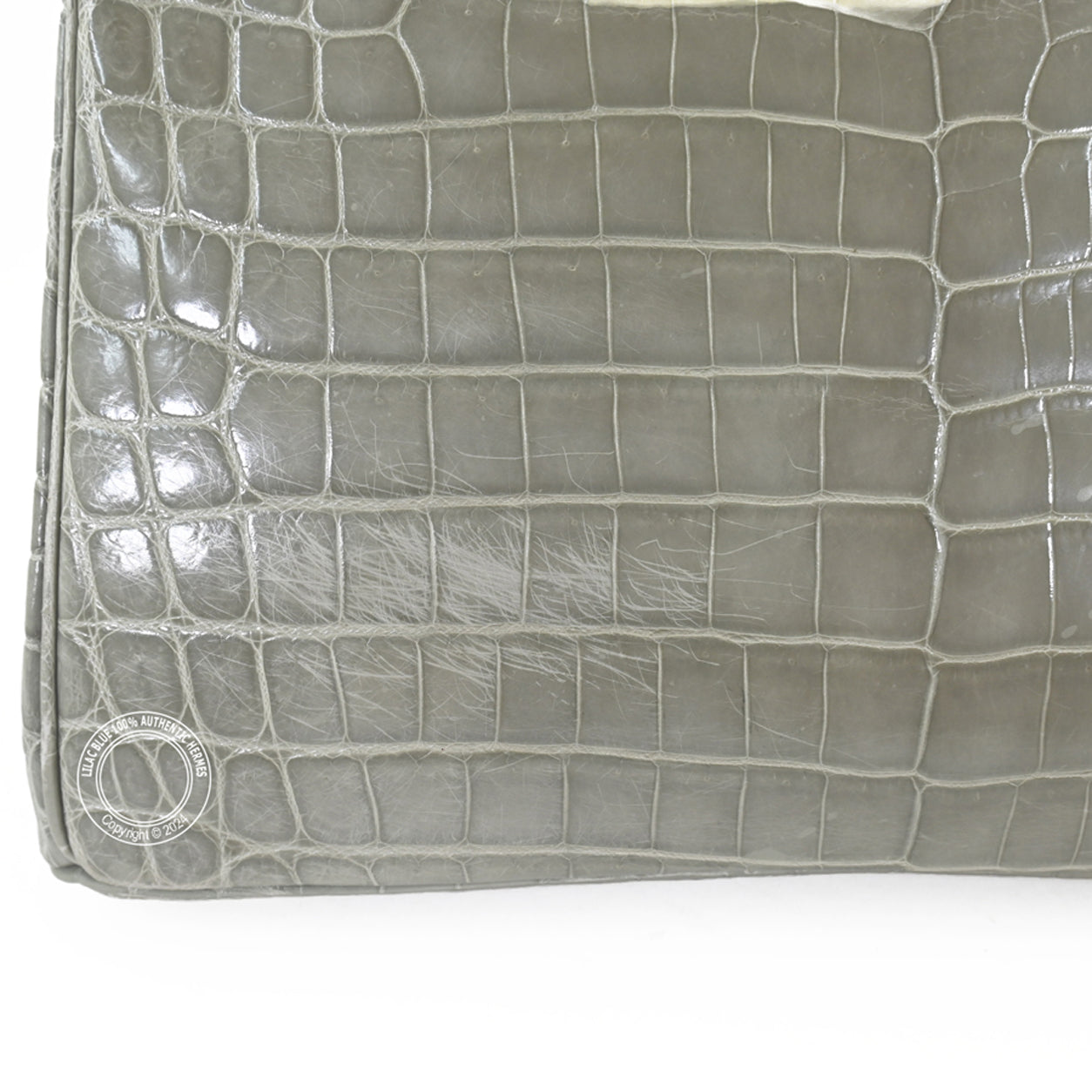Hermès Birkin 30cm Gris Tourterelle Shiny Croc GHW - Preloved