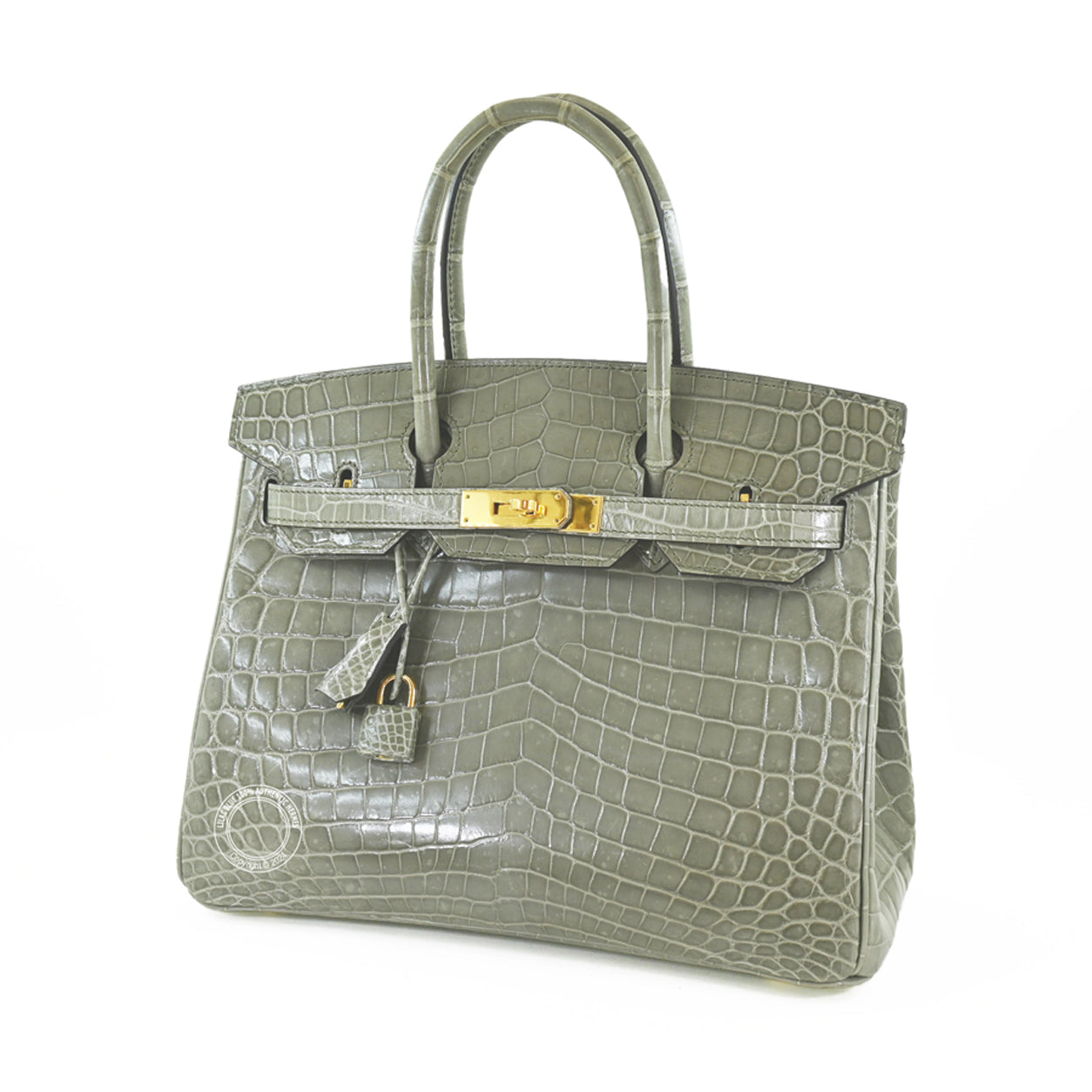 Hermès Birkin 30cm Gris Tourterelle Shiny Croc GHW - Preloved