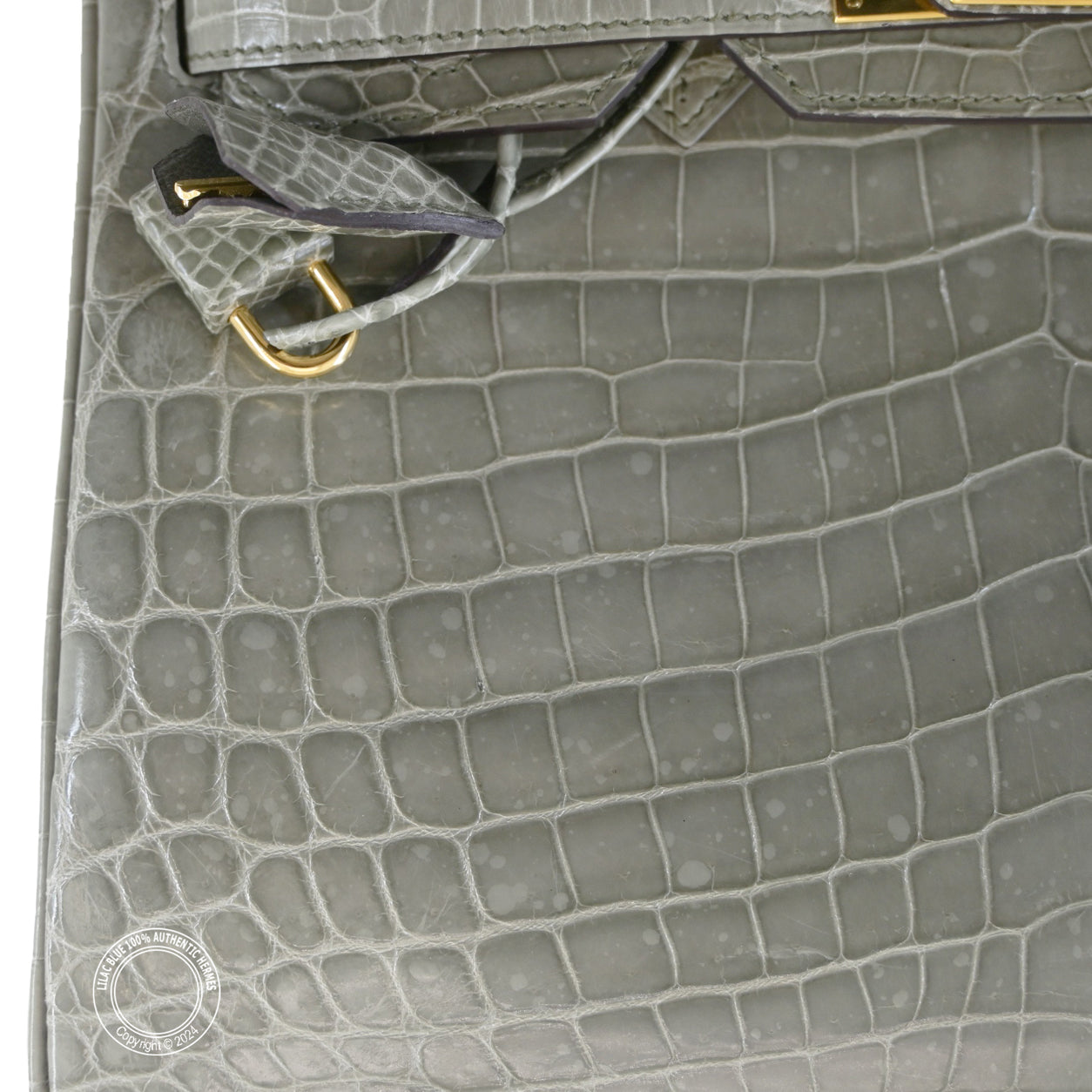 Hermès Birkin 30cm Gris Tourterelle Shiny Croc GHW - Preloved