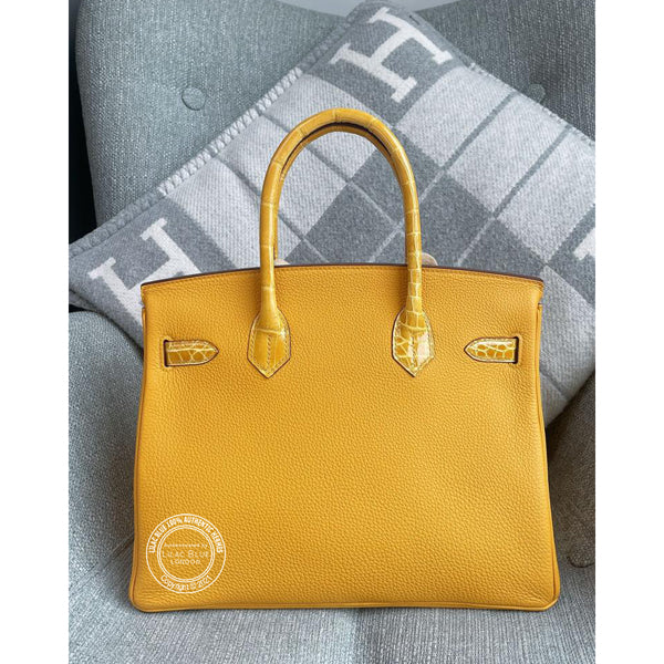 Hermès Birkin 30cm Jaune Ambre  Touch Togo/Shiny Croc PHW