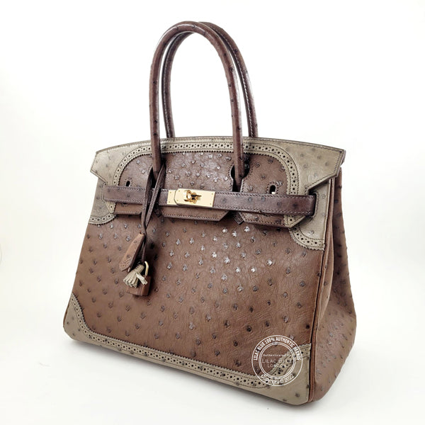 Hermes Birkin 30cm Tri Colour Ghillies Ostrich PBHW - Preloved